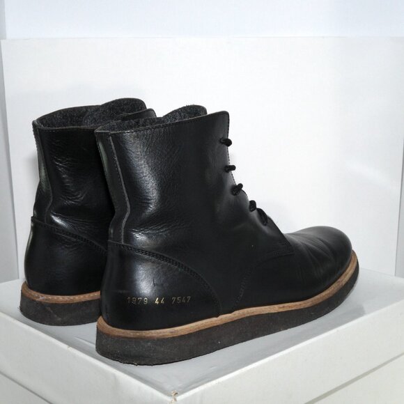 Common Projects Combat Boot Black Leather Side Zip 1979 Size 44 US 11 Mens Italy - Picture 9 of 13